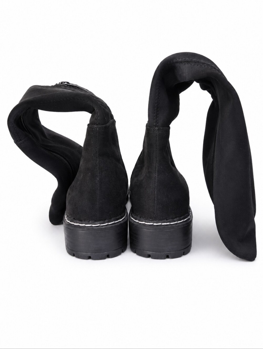 Esprit Black Suede Slouch Boots Lug Sole Zip Mid Calf Grunge Moto Y2K Size 6.5 - Picture 7 of 14